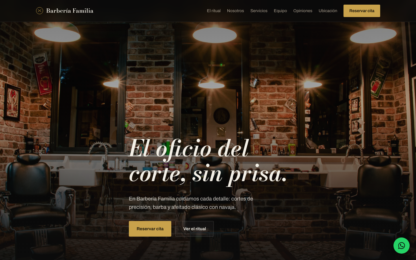 Captura del sitio web de Barbería La Familia