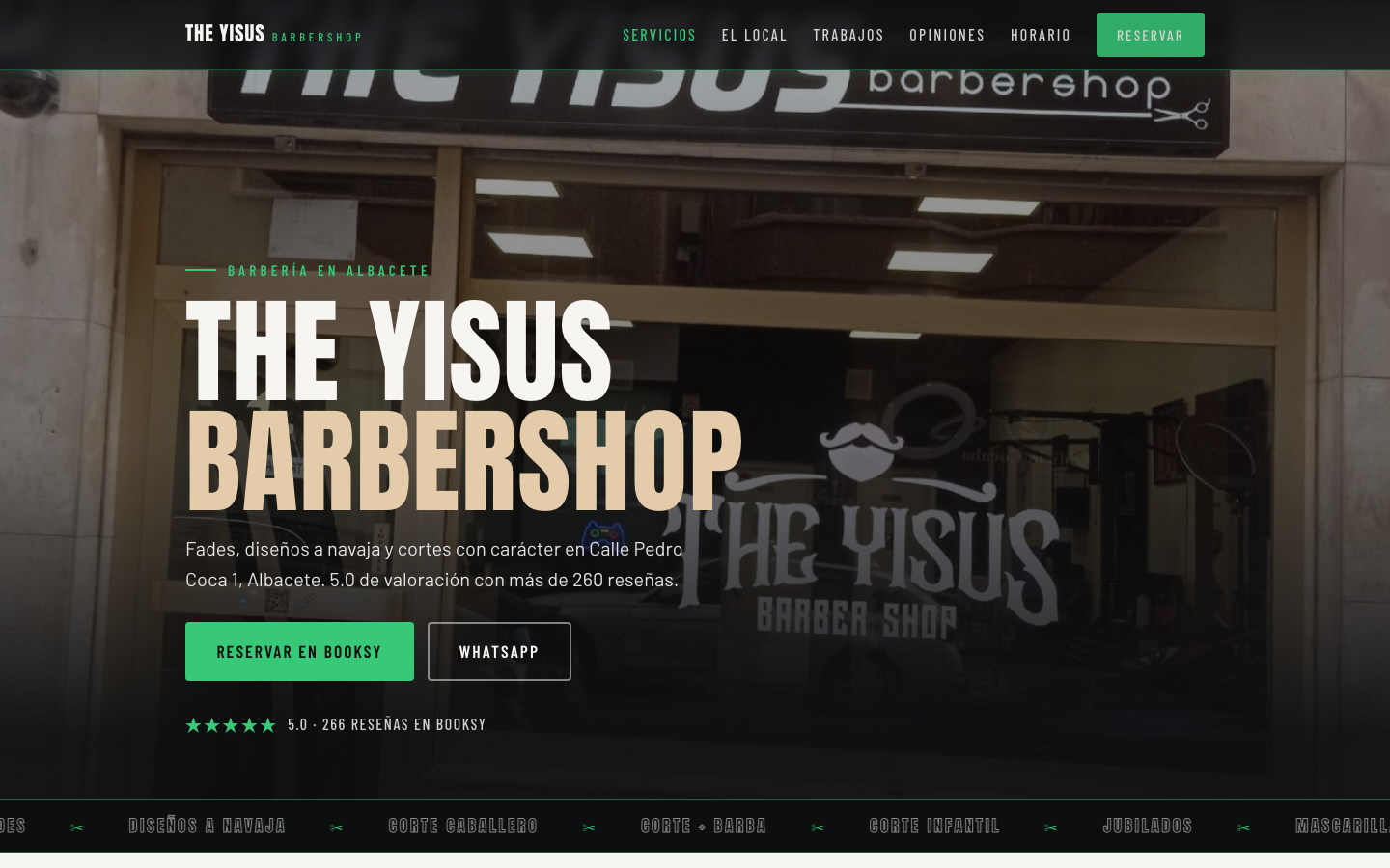 Captura del sitio web de Yisus Barber